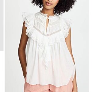 Ulla Johnson Fannie Lace Front Tie Sheer Blouse Top Shirt Feminine Romantic Boho